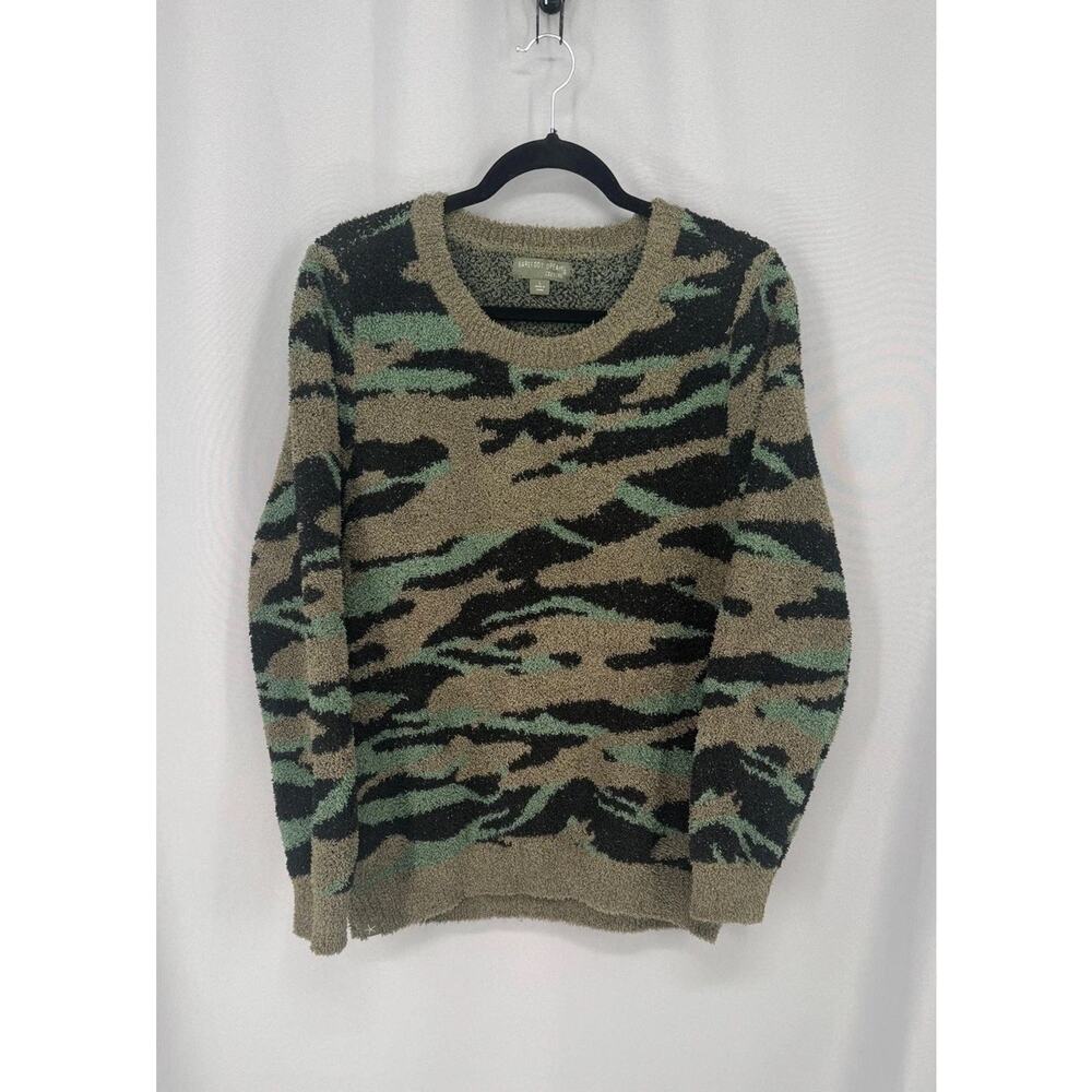 Barefoot Dreams Sweater Womens Large Camo Army CozyChic Crewneck Pullover Knit